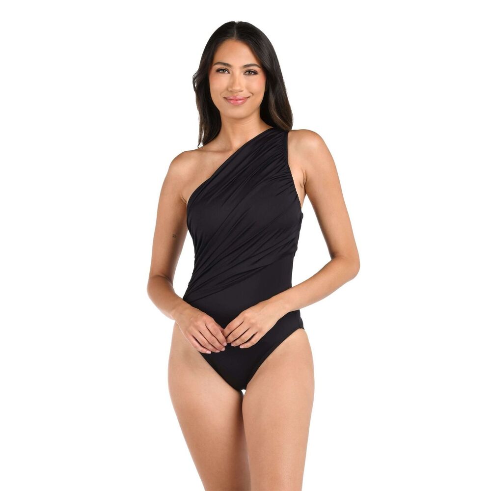 La Blanca Women's black size 12 One Piece Swimsuit Shirred Shoulder Bathing Suit